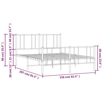 vidaXL Bedframe met hoofd- en voeteneinde metaal zwart 150x200 cm