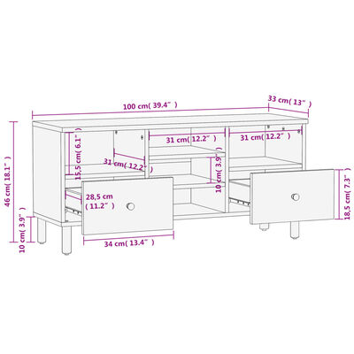 vidaXL Tv-meubel 100x33x46 cm massief mangohout zwart