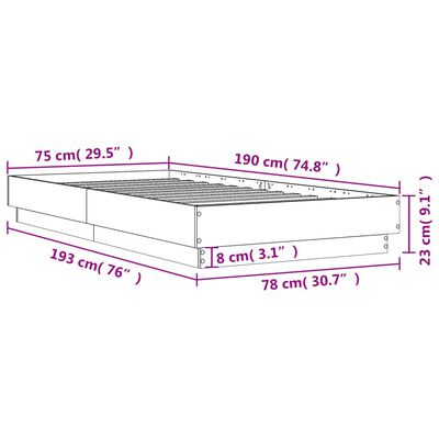 vidaXL Bedframe zonder matras bewerkt hout bruin eikenkleur 75x190 cm