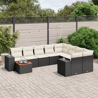 vidaXL 10-delige Loungeset met kussens poly rattan zwart