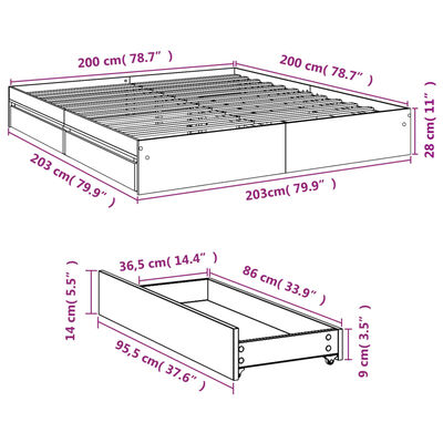 vidaXL Bedframe met lades bewerkt hout gerookt eikenkleurig 200x200 cm