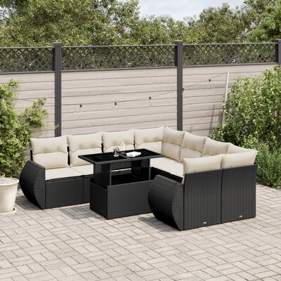 vidaXL 9-delige Loungeset met kussens poly rattan zwart