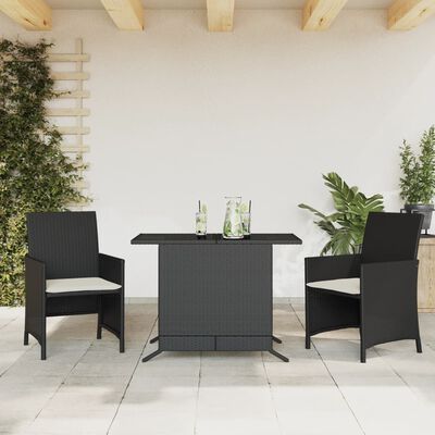 vidaXL 3-delige Bistroset met kussens poly rattan zwart