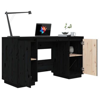 vidaXL Bureau 140x50x75 cm massief grenenhout zwart