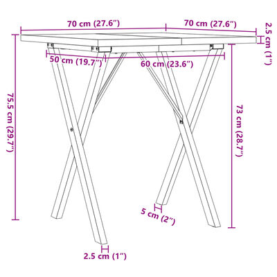 vidaXL Eettafel X-frame 70x70x75,5 cm massief grenenhout en gietijzer