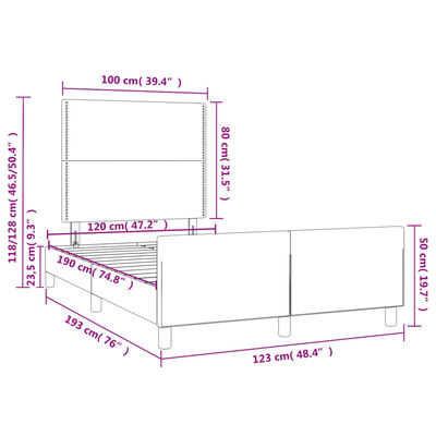 vidaXL Bedframe met hoofdbord stof blauw 120x190 cm