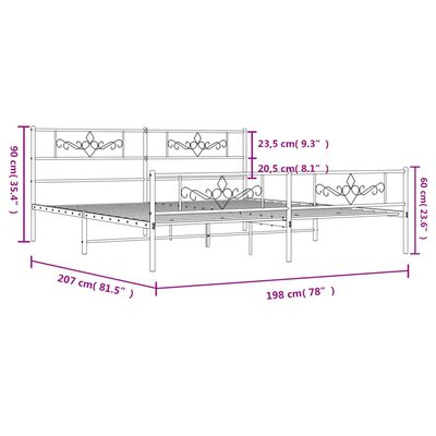 vidaXL Bedframe met hoofd- en voeteneinde metaal wit 193x203 cm