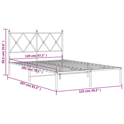 vidaXL Bedframe met hoofdbord metaal zwart 120x200 cm