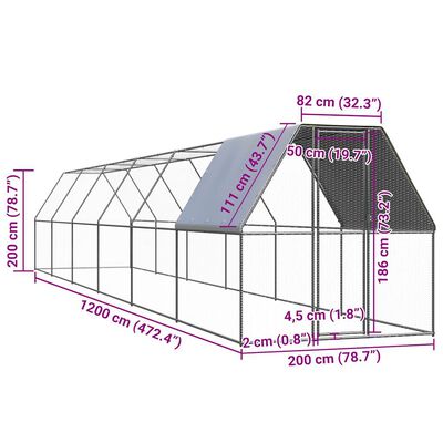 vidaXL Kippenhok 2x12x2 m gegalvaniseerd staal