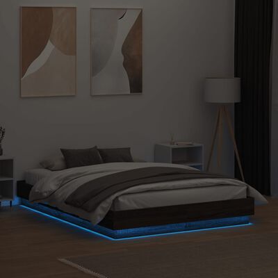 vidaXL Bedframe met LED-verlichting bruin eikenkleurig 140x190 cm