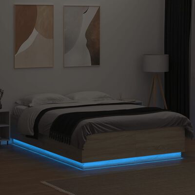 vidaXL Bedframe met LED-verlichting sonoma eikenkleurig 160x200 cm