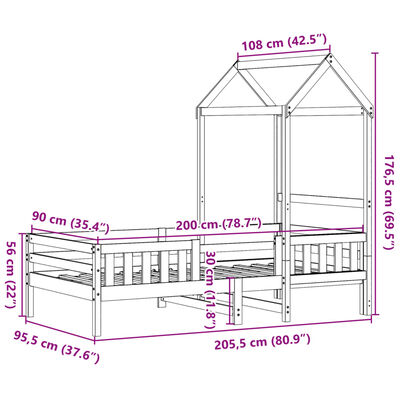 vidaXL Bedframe met huisje massief grenenhout 90x200 cm