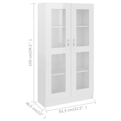 vidaXL Vitrinekast 82,5x30,5x150 cm bewerkt hout hoogglans wit