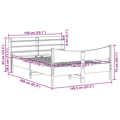 vidaXL Bedframe met hoofdbord massief grenenhout 140x190 cm