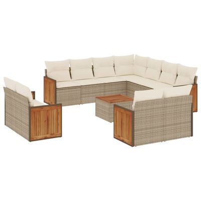 vidaXL 12-delige Loungeset met kussens poly rattan beige