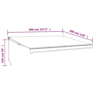 vidaXL Luifel uittrekbaar 4x3 m stof en aluminium crèmekleurig