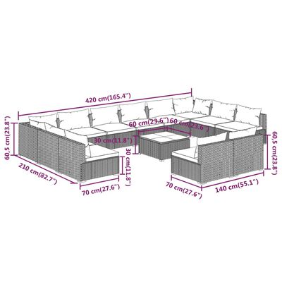 vidaXL 13-delige Loungeset met kussens poly rattan zwart