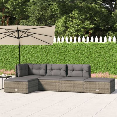 vidaXL 5-delige Loungeset met kussens poly rattan grijs