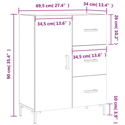 vidaXL Dressoir 69,5x34x90 cm bewerkt hout zwart