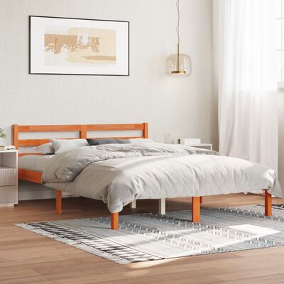 vidaXL Bedframe zonder matras massief grenenhout wasbruin 135x190 cm