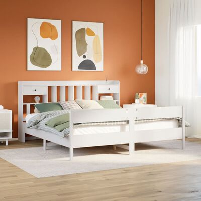 vidaXL Bed met boekenkast zonder matras grenenhout wit 180x200 cm