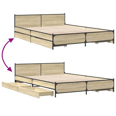 vidaXL Bedframe met lades bewerkt hout sonoma eikenkleurig 160x200 cm