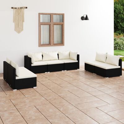 vidaXL 7-delige Loungeset met kussens poly rattan zwart