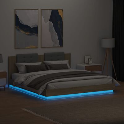 vidaXL Bedframe met hoofdbord en LED sonoma eikenkleurig 180x200 cm