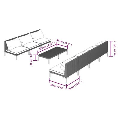 vidaXL 8-delige Loungeset met kussens poly rattan donkergrijs