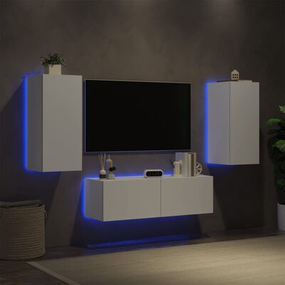 vidaXL 3-delige tv-wandmeubelset met LED-verlichting wit