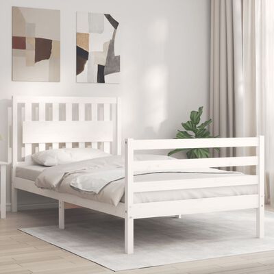 vidaXL Bedframe met hoofdbord massief hout wit 100x200 cm