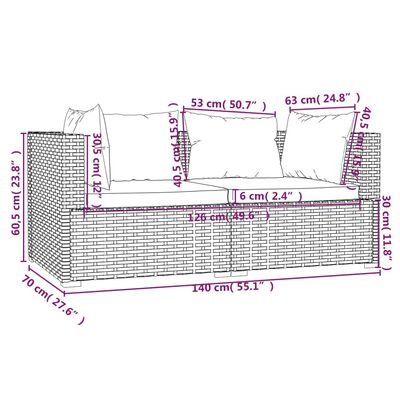 vidaXL 3-delige Loungeset met kussens poly rattan bruin