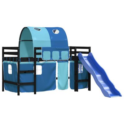 vidaXL Kinderhoogslaper met tunnel 80x200 cm massief grenenhout blauw