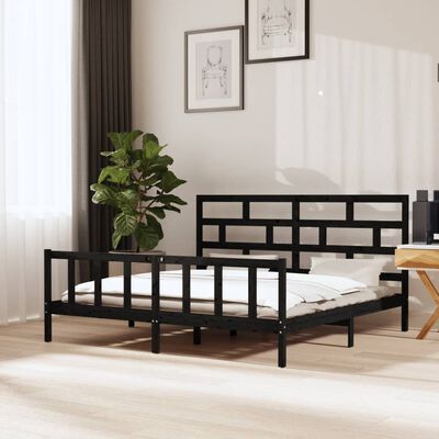 vidaXL Bedframe massief grenenhout zwart 180x200 cm