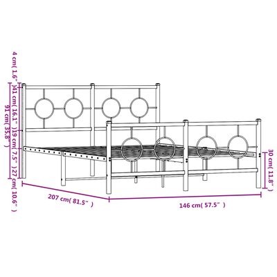 vidaXL Bedframe met hoofd- en voeteneinde metaal zwart 140x200 cm