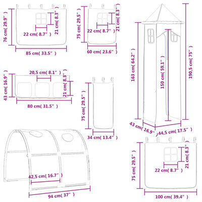 vidaXL Kinderhoogslaper met toren 90x200 cm massief grenenhout blauw