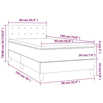 vidaXL Boxspring met matras en LED fluweel donkergrijs 90x190 cm