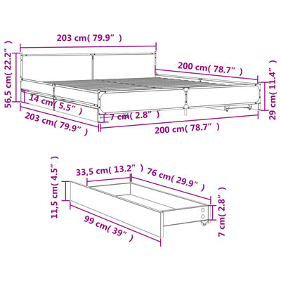 vidaXL Bedframe met lades bewerkt hout zwart 200x200 cm