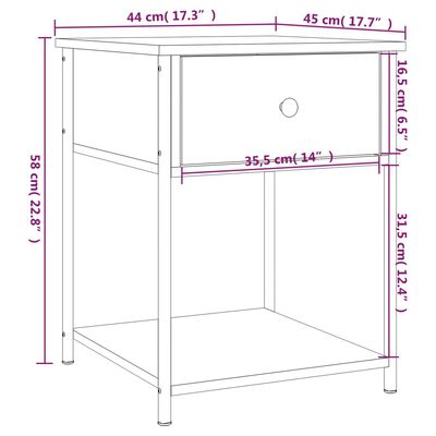 vidaXL Nachtkastje 44x45x58 cm bewerkt hout gerookt eikenkleurig