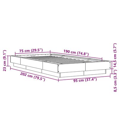 vidaXL Bedframe met LED-verlichting sonoma eikenkleurig 75x190 cm