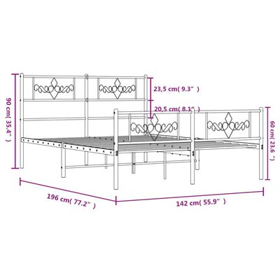 vidaXL Bedframe met hoofd- en voeteneinde metaal wit 135x190 cm