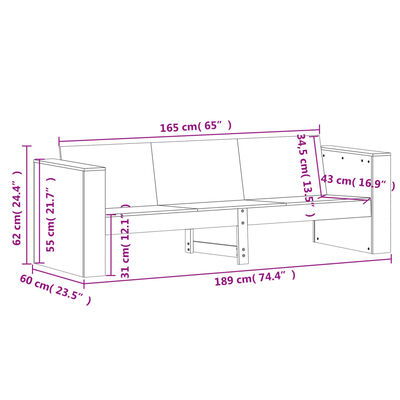 vidaXL Tuinbank 3-zits 189x60x62 cm massief grenenhout wit