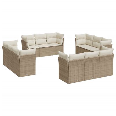 vidaXL 12-delige Loungeset met kussens poly rattan beige