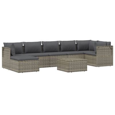 vidaXL 8-delige Loungeset met kussens poly rattan grijs