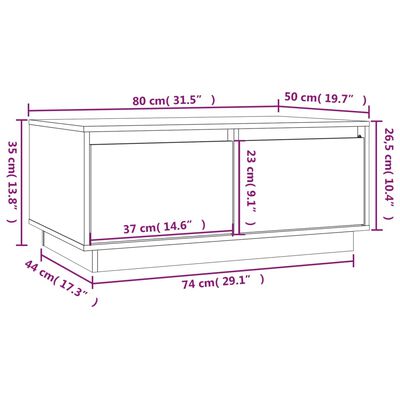 vidaXL Salontafel 80x50x35 cm massief grenenhout honingbruin