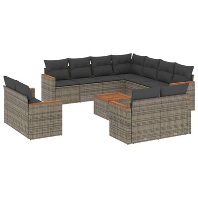 vidaXL 12-delige Loungeset met kussens poly rattan grijs