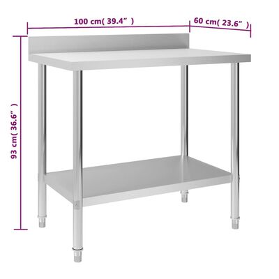 vidaXL Keukenwerktafel met spatscherm 100x60x93 cm roestvrij staal