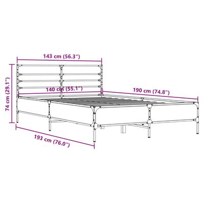 vidaXL Bedframe bewerkt hout metaal grijs sonoma eiken 140x190 cm