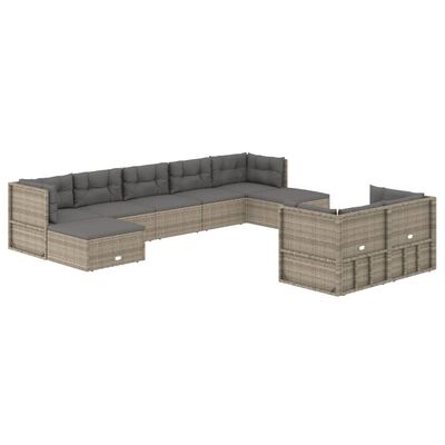 vidaXL 9-delige Loungeset met kussens poly rattan grijs