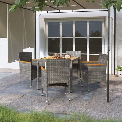 vidaXL 5-delige Tuinset poly rattan en massief acaciahout grijs